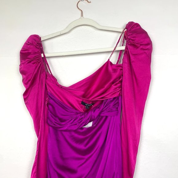 The Bar Silk Twist Puff Long Sleeve Ruched Mini Dress Pink Purple 0 - Picture 10 of 12